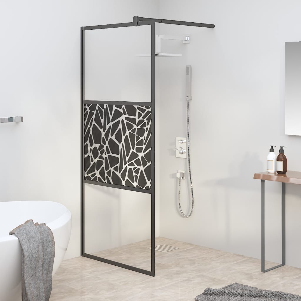 Walk-in Shower Wall 90x195cm ESG Glass with Stone Design Black