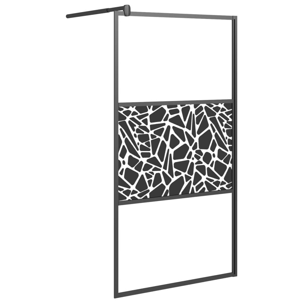 Walk-in Shower Wall 100x195cm ESG Glass with Stone Design Black