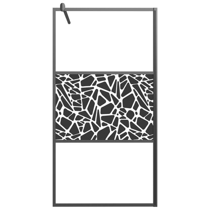 Walk-in Shower Wall 100x195cm ESG Glass with Stone Design Black