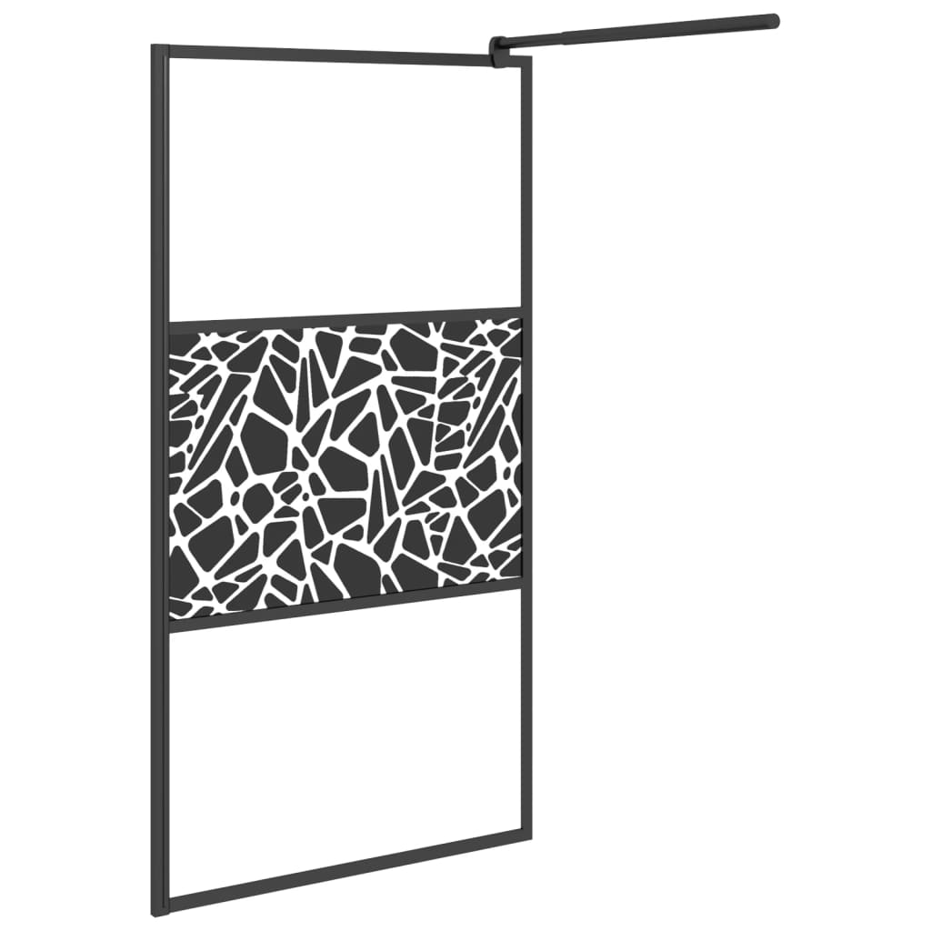 Walk-in Shower Wall 100x195cm ESG Glass with Stone Design Black