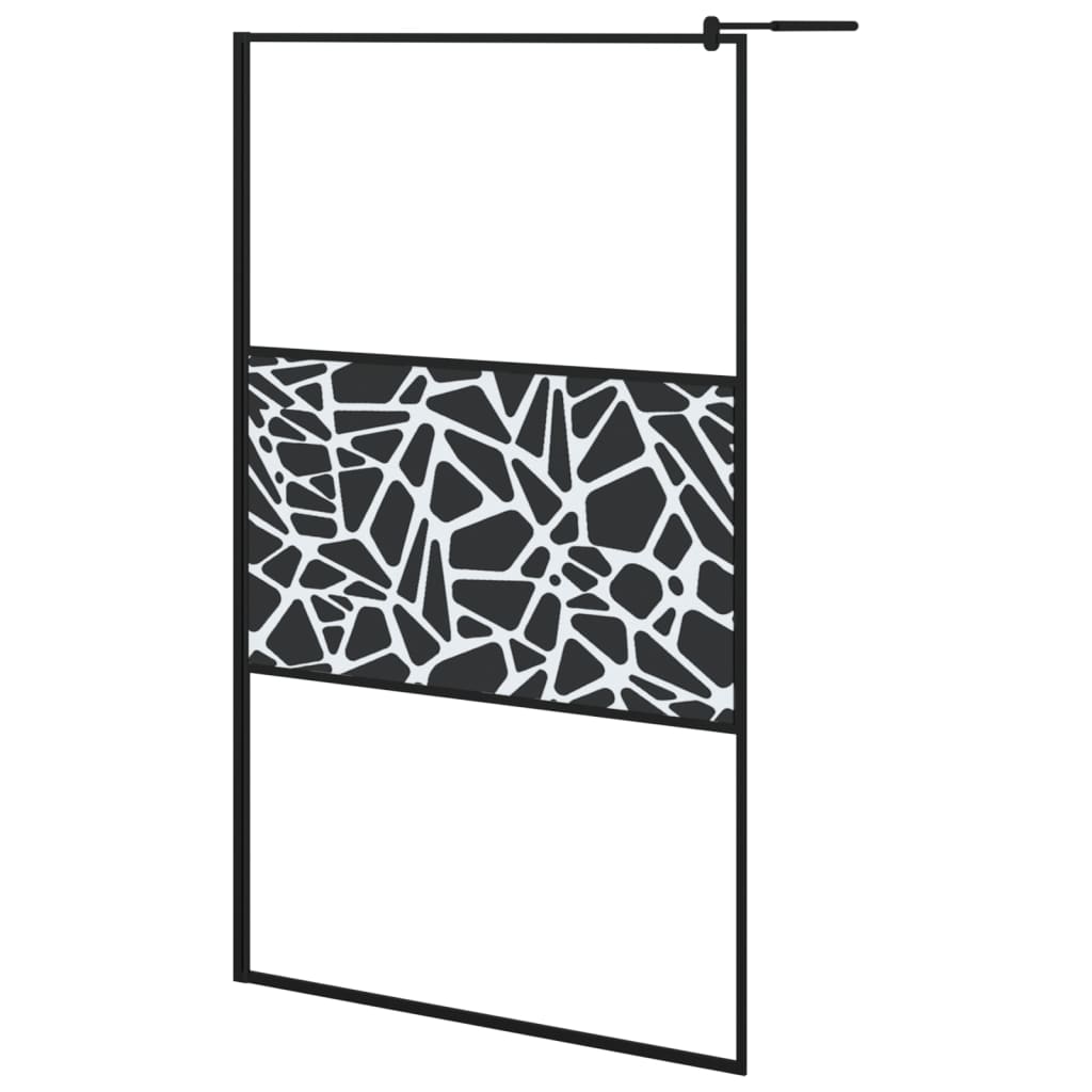 Stylish Walk-in Shower Wall 115x195cm ESG Glass Black Stone Design