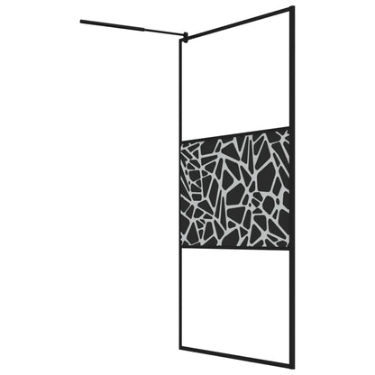 Stylish Walk-in Shower Wall 115x195cm ESG Glass Black Stone Design