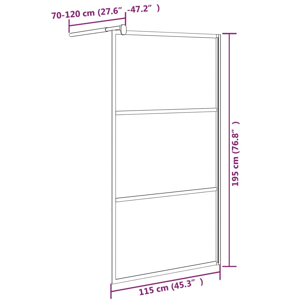 Stylish Walk-in Shower Wall 115x195cm ESG Glass Black Stone Design