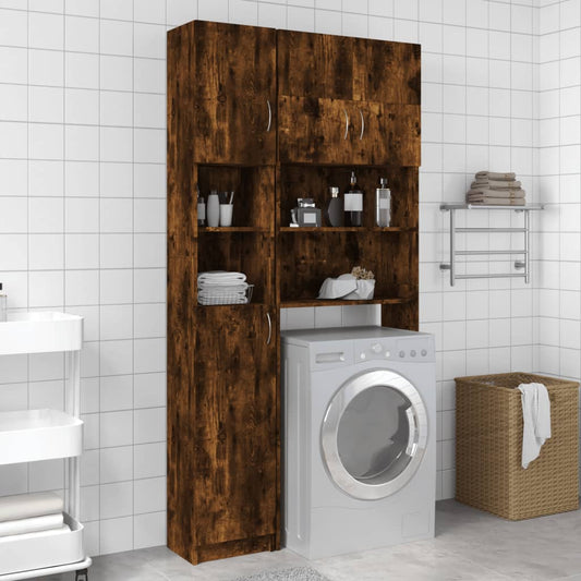 Bathroom Cabinet Smoked Oak 32x25.5x190 cm Engineered Wood