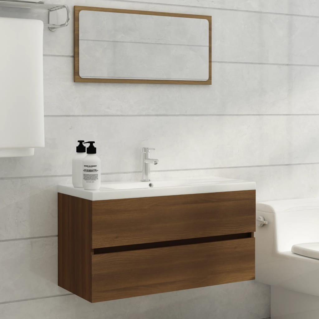 Sink Cabinet Brown Oak 90x38.5x45 cm Engineered Wood