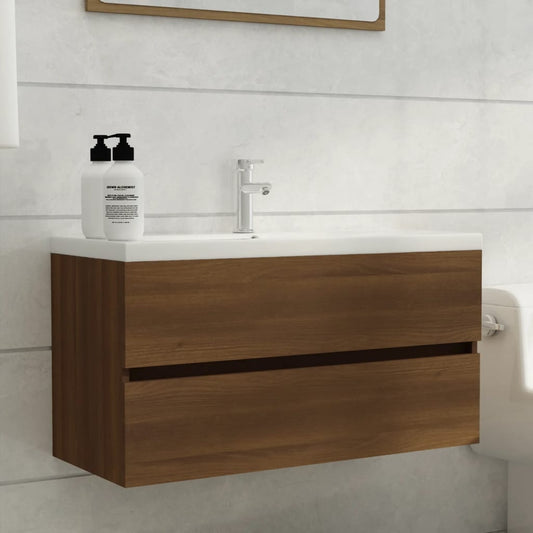 Sink Cabinet Brown Oak 90x38.5x45 cm Engineered Wood