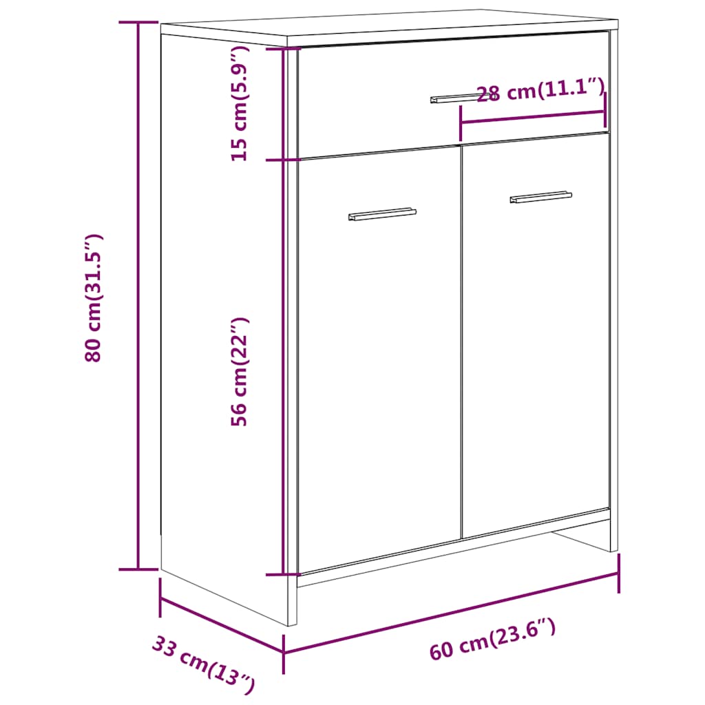 Bathroom Cabinet Smoked Oak 60x33x80 cm Engineered Wood