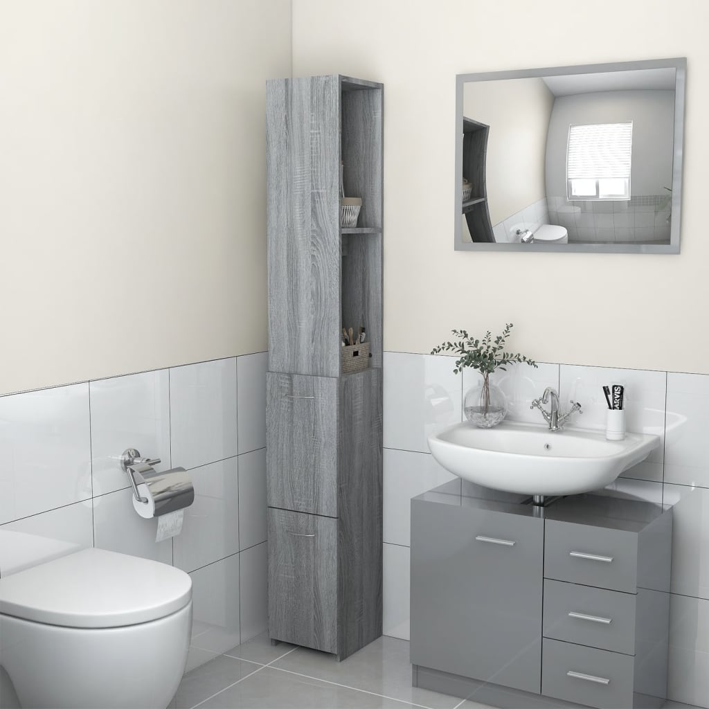 Bathroom Cabinet Grey Sonoma 25x26.5x170 cm Engineered Wood