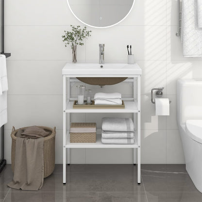 Bathroom Washbasin Frame with Built-in Basin White Iron