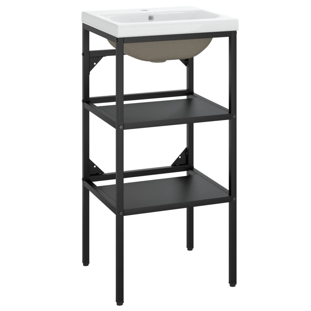 Bathroom Washbasin Frame with Built-in Basin Black Iron