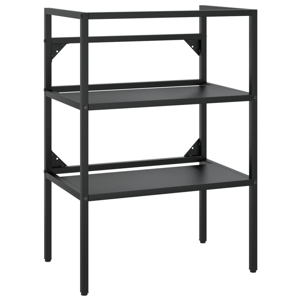 Medium Washbasin Frame with Built-in Basin, Black Iron - With Shelves - Bend