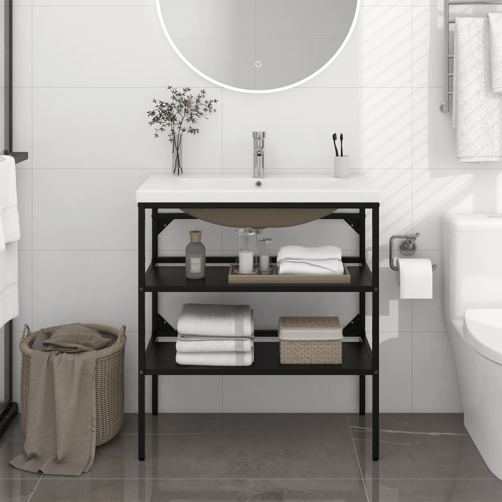 Bathroom Washbasin Frame with Built-in Basin Black Iron