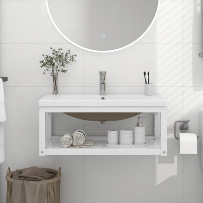 Bathroom Washbasin Frame with Built-in Basin White Iron