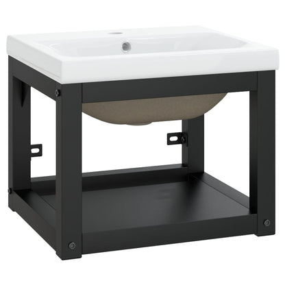 Bathroom Washbasin Frame with Built-in Basin Black Iron