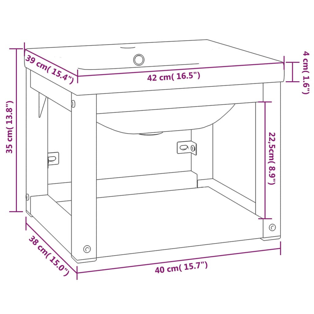 Bathroom Washbasin Frame with Built-in Basin Black Iron