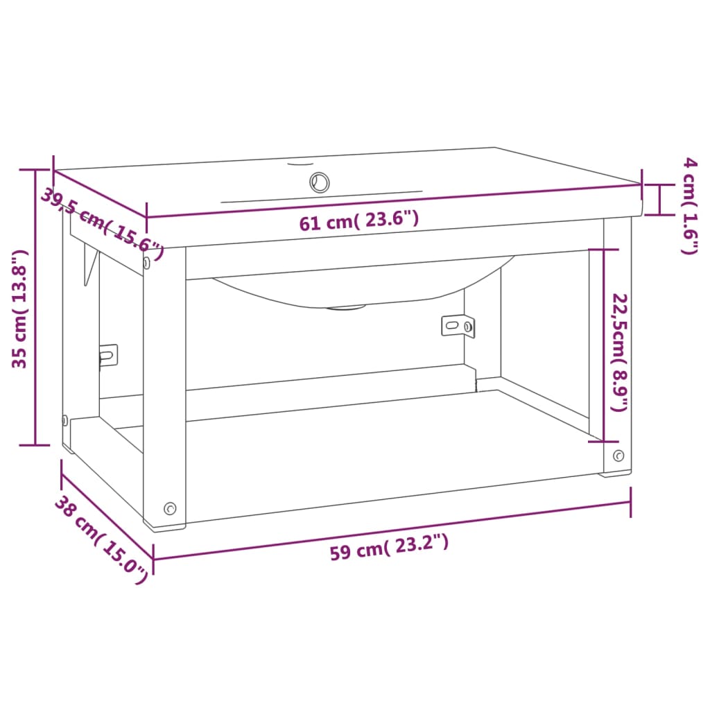 Bathroom Washbasin Frame with Built-in Basin Black Iron