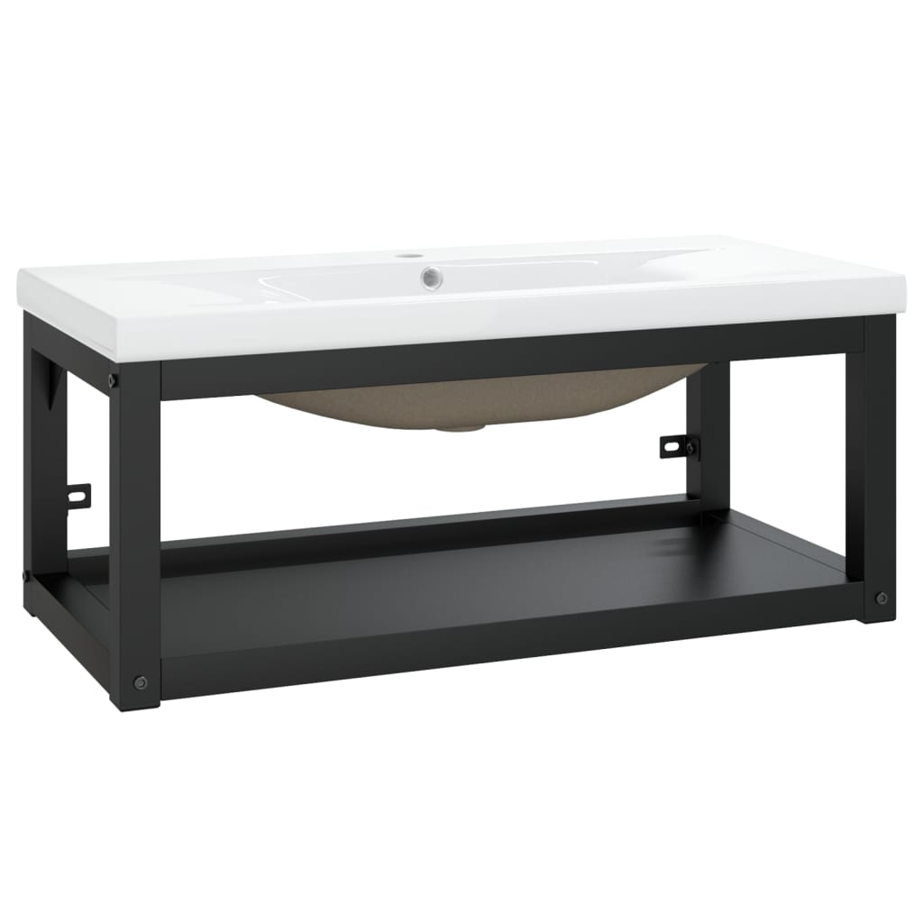 Floating Washbasin Frame with Built-in Basin, Black Iron - Large - Bend