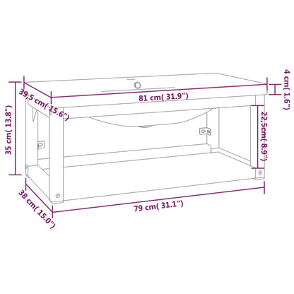 Floating Washbasin Frame with Built-in Basin, Black Iron - Large - Bend