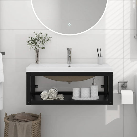 Floating Washbasin Frame with Built-in Basin, Black Iron - Large - Bend