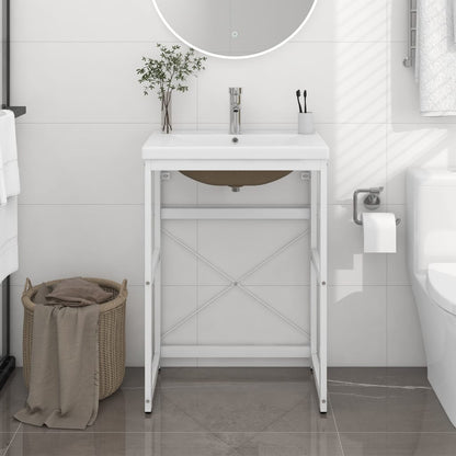 Bathroom Washbasin Frame with Built-in Basin White Iron - Bend