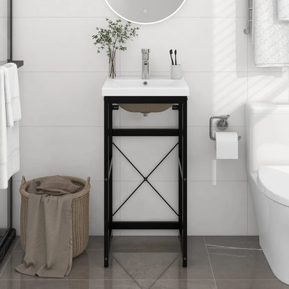 Bathroom Washbasin Frame with Built-in Basin Black Iron