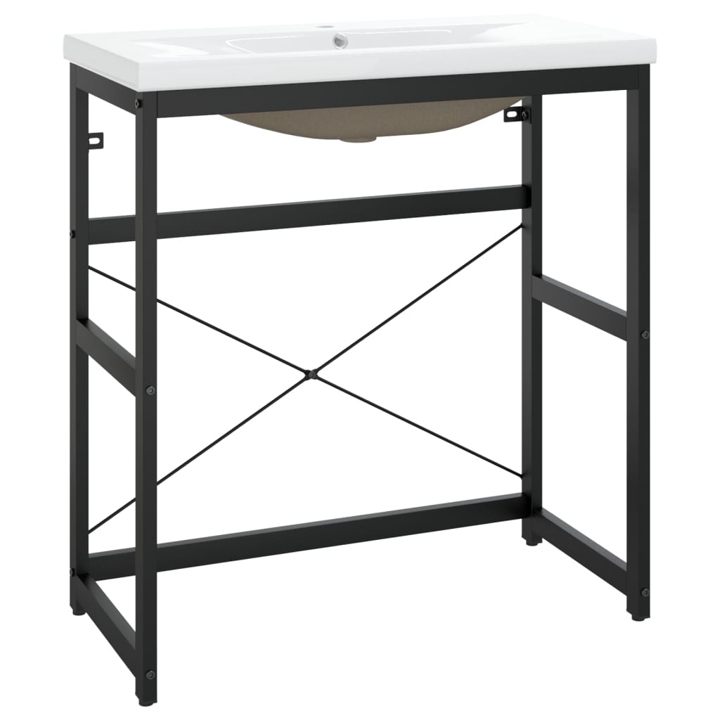 Large Washbasin Frame with Built-in Basin, Black Iron - No Shelves - Bend