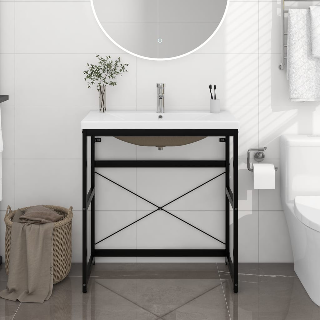 Large Washbasin Frame with Built-in Basin, Black Iron - No Shelves - Bend