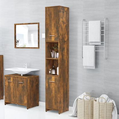 Bathroom Cabinet Smoked Oak 30x30x183.5 cm Engineered Wood