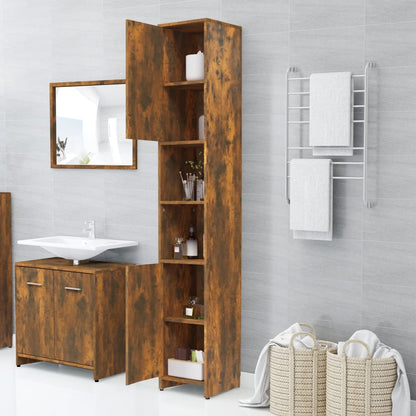 Bathroom Cabinet Smoked Oak 30x30x183.5 cm Engineered Wood