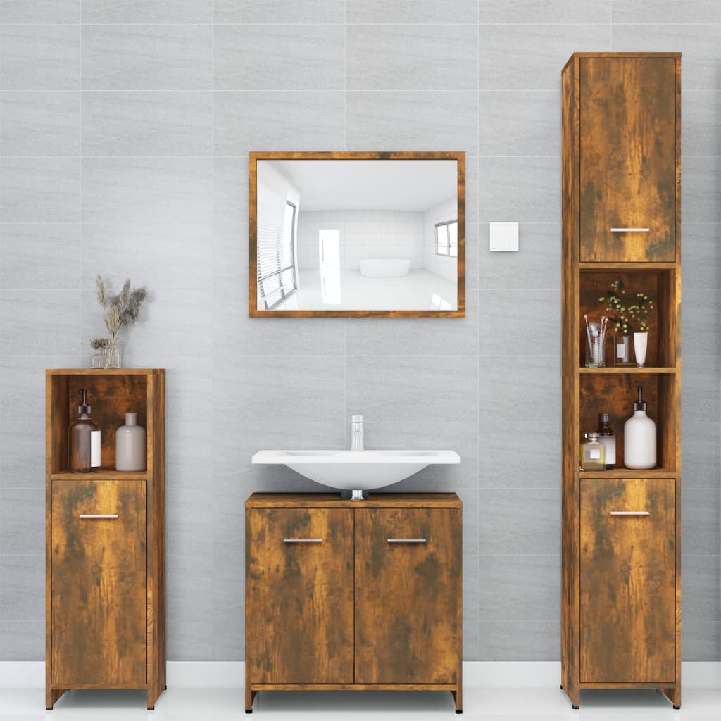 Bathroom Cabinet Smoked Oak 30x30x183.5 cm Engineered Wood