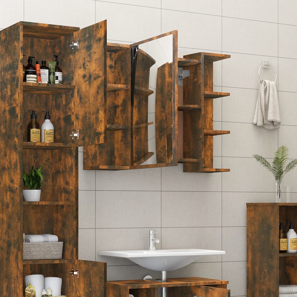 Bathroom Mirror Cabinet Smoked Oak 80x20.5x64 cm Engineered Wood