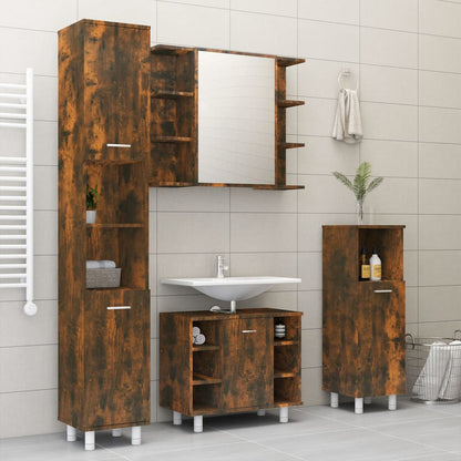 Bathroom Mirror Cabinet Smoked Oak 80x20.5x64 cm Engineered Wood