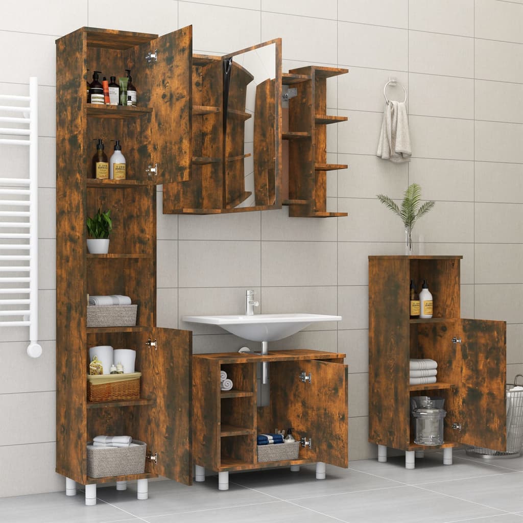 Bathroom Mirror Cabinet Smoked Oak 80x20.5x64 cm Engineered Wood