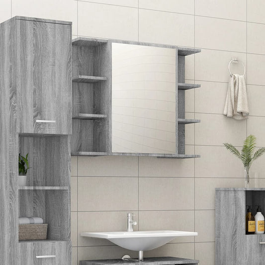 Bathroom Mirror Cabinet Grey Sonoma 80x20.5x64cm Engineered Wood - Bend