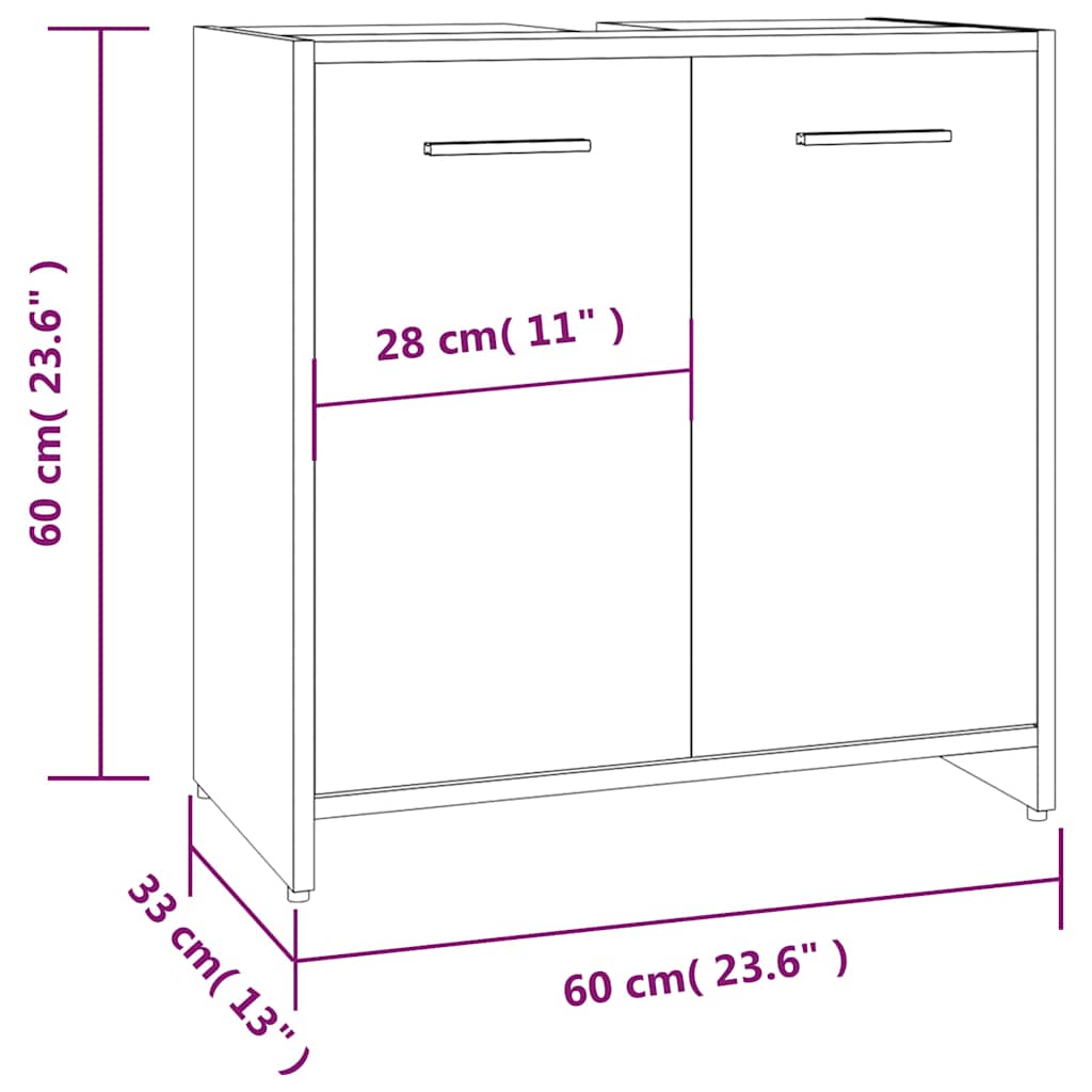 Bathroom Cabinet Smoked Oak 60x33x60 cm Engineered Wood