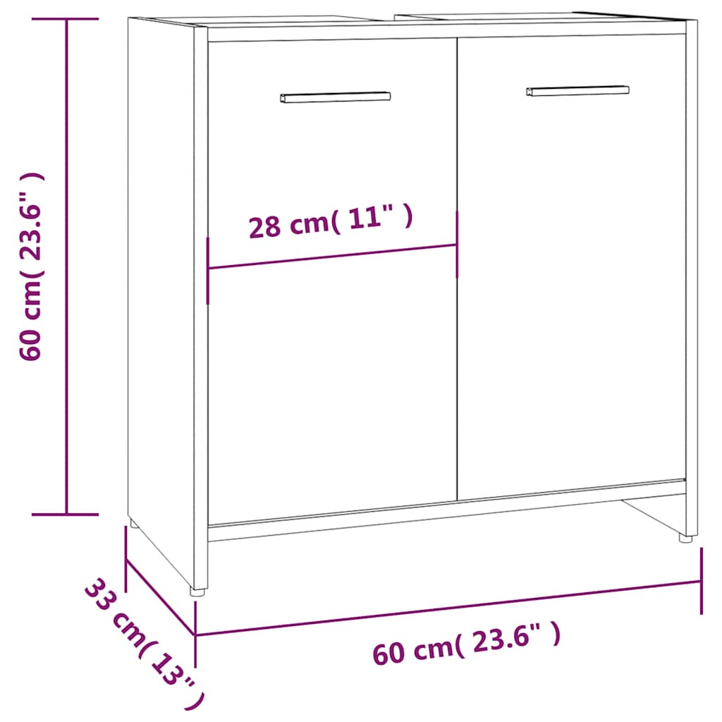 Bathroom Cabinet Brown Oak 60x33x60 cm Engineered Wood