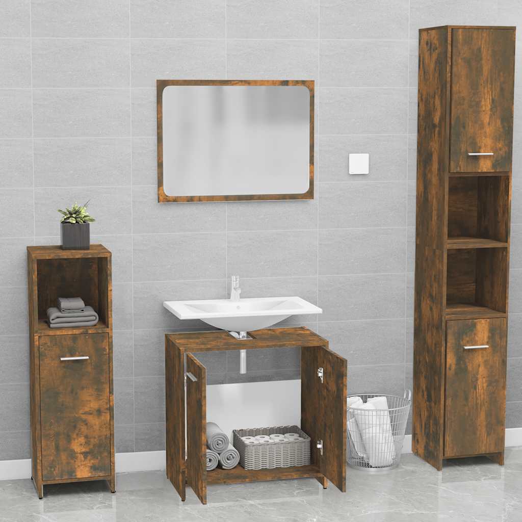 Bathroom Furniture Set Smoked Oak Engineered Wood