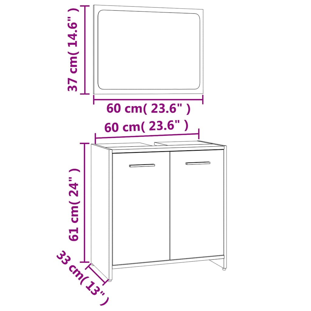 Bathroom Furniture Set Smoked Oak Engineered Wood