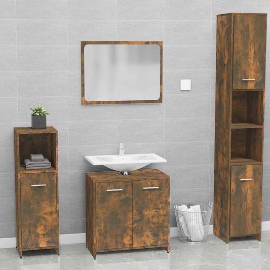 Bathroom Furniture Set Smoked Oak Engineered Wood