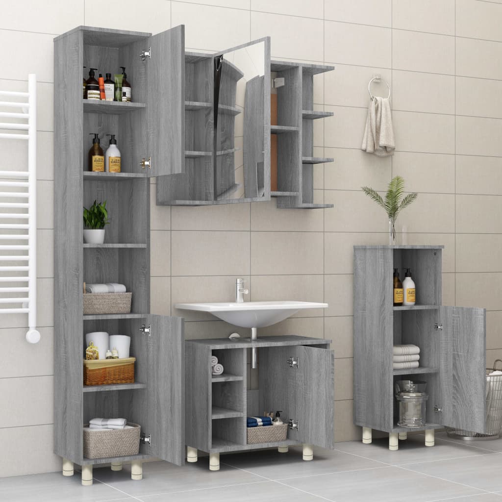 Bathroom Cabinet Grey Sonoma 30x30x95 cm Engineered Wood