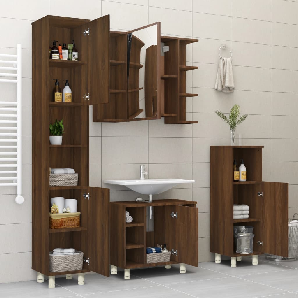 Bathroom Cabinet Brown Oak 30x30x95 cm Engineered Wood