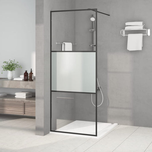 Walk-in Shower Wall Black 80x195 cm Half Frosted ESG Glass - Bend