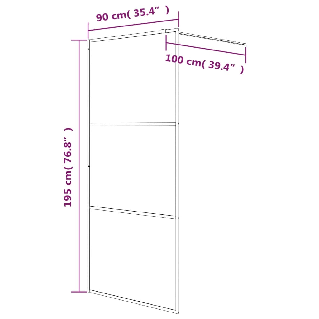 Walk-in Shower Wall Black 90x195 cm Half Frosted ESG Glass