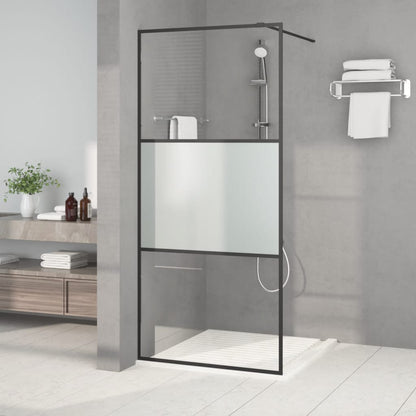 Walk-in Shower Wall Black 90x195 cm Half Frosted ESG Glass