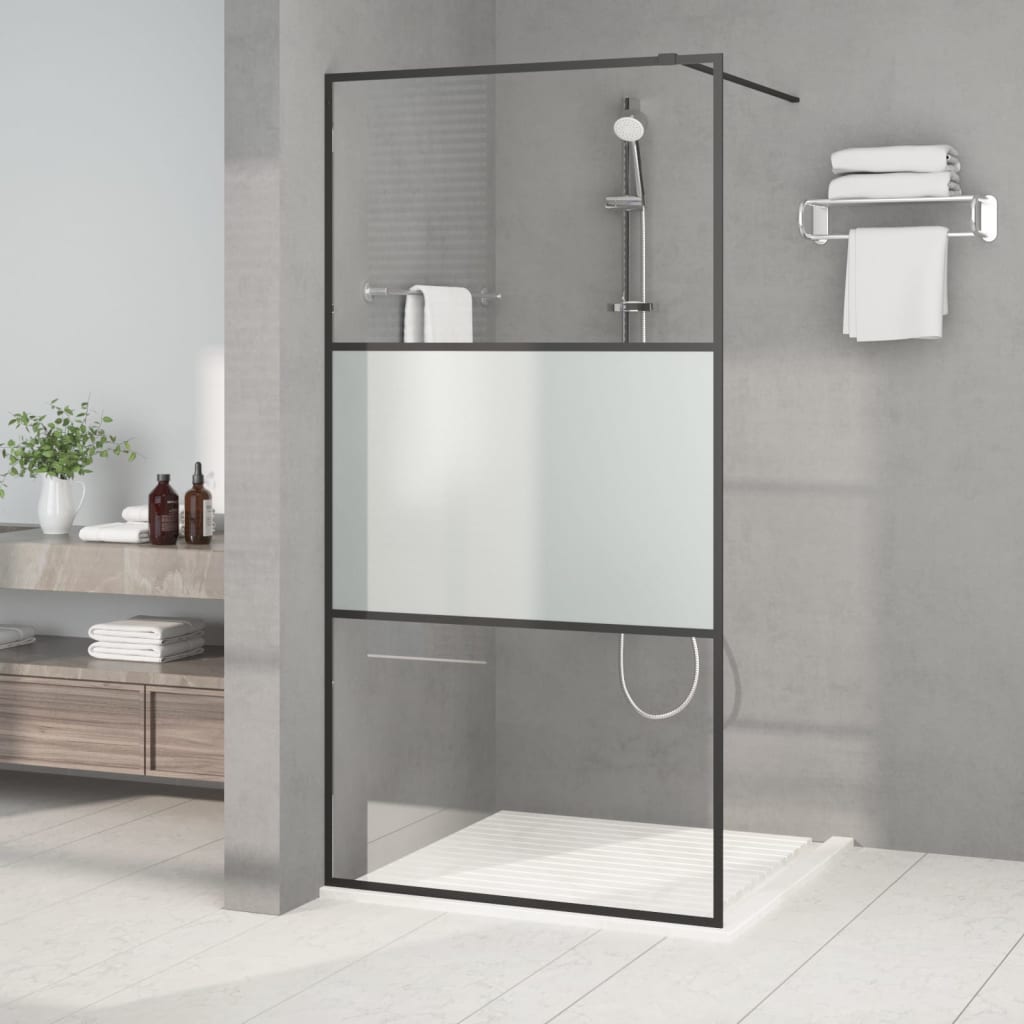 Walk-in Shower Wall Black 100x195 cm Half Frosted ESG Glass - Bend