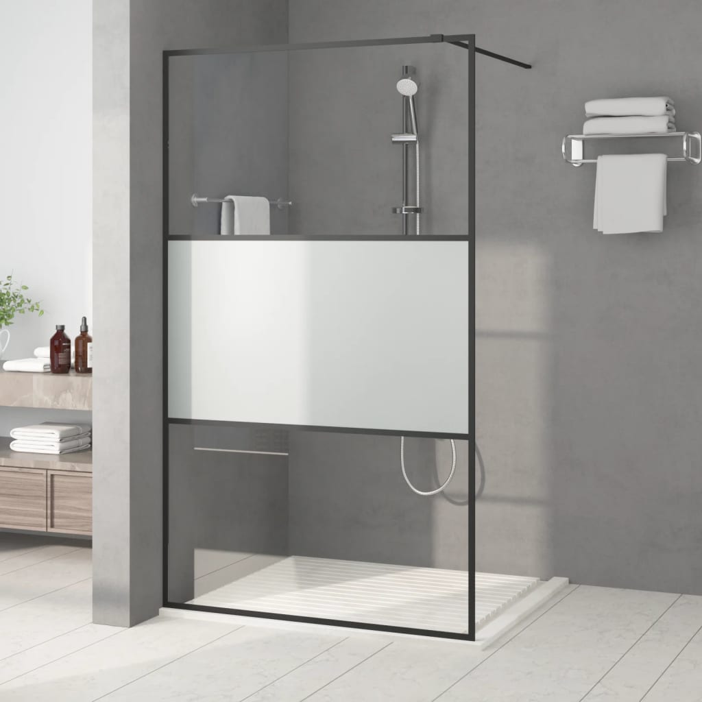 Walk-in Shower Wall Black 115x195 cm Half Frosted ESG Glass - Bend