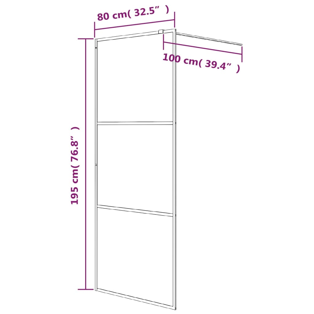 Walk-in Shower Wall Black 80x195 cm Frosted ESG Glass Design