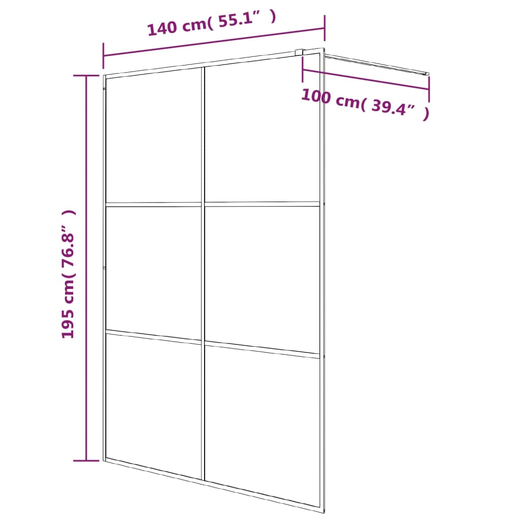 Walk-in Shower Wall Black 140x195 cm Frosted ESG Glass - Bend