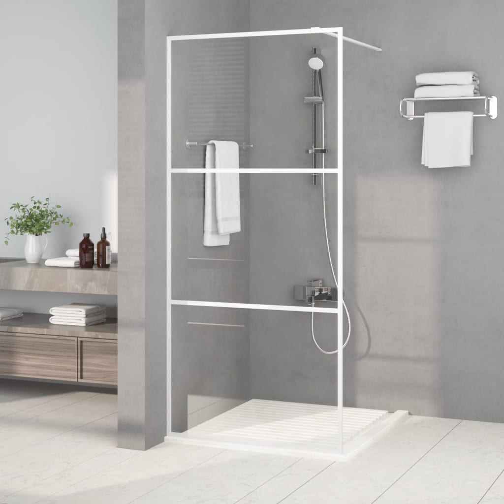 Walk-in Shower Wall White 90x195 cm Clear ESG Glass Design