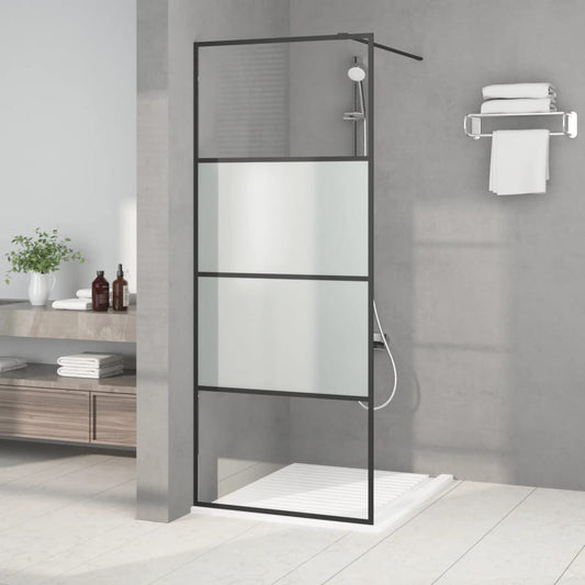 Walk-in Shower Wall Black 80x195 cm Half Frosted ESG Glass - Bend